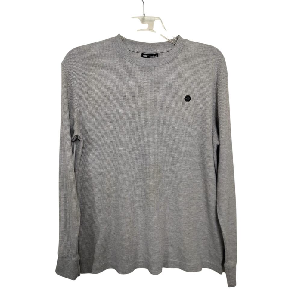 M1182)Y2K South Pole Gray Grunge Waffle Knit Thermal Large